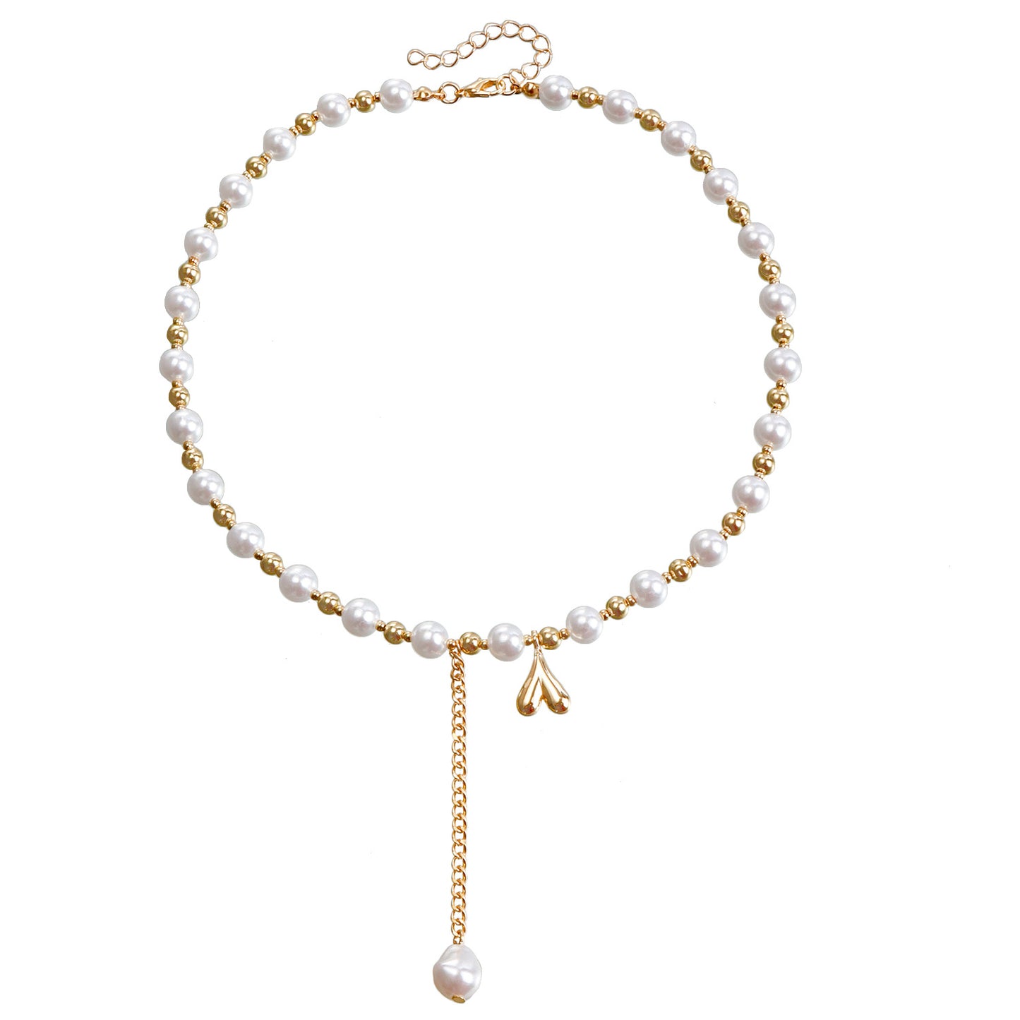 Fashion Minimalist Heart-Shaped Alloy Pendant Necklace with Simulated Pearl Beads for Women