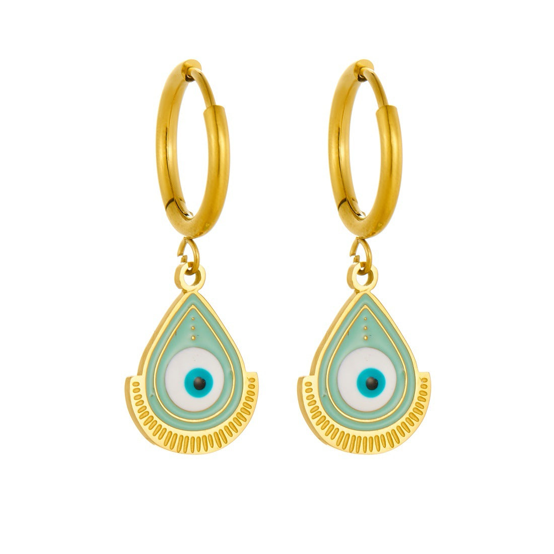 Cartoon Teardrop Evil Eye Drip Oil Plated Stainless Steel Earrings for Women