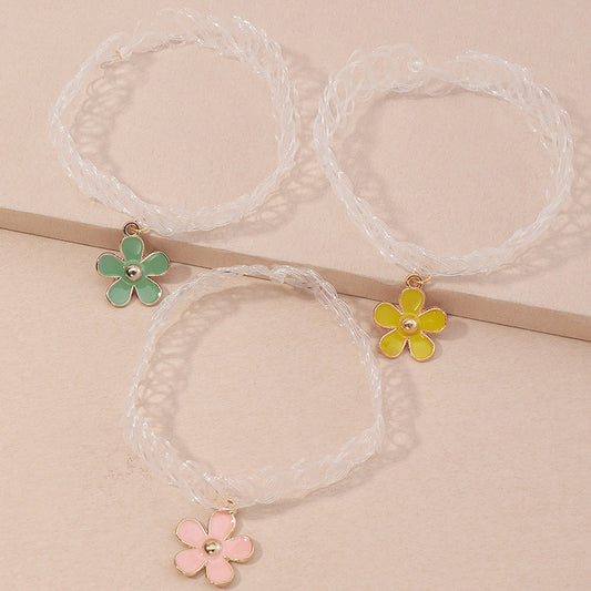 Conjunto de gargantilla floral de margarita hecha a mano para niñas con banda de tela y diseño estilo princesa