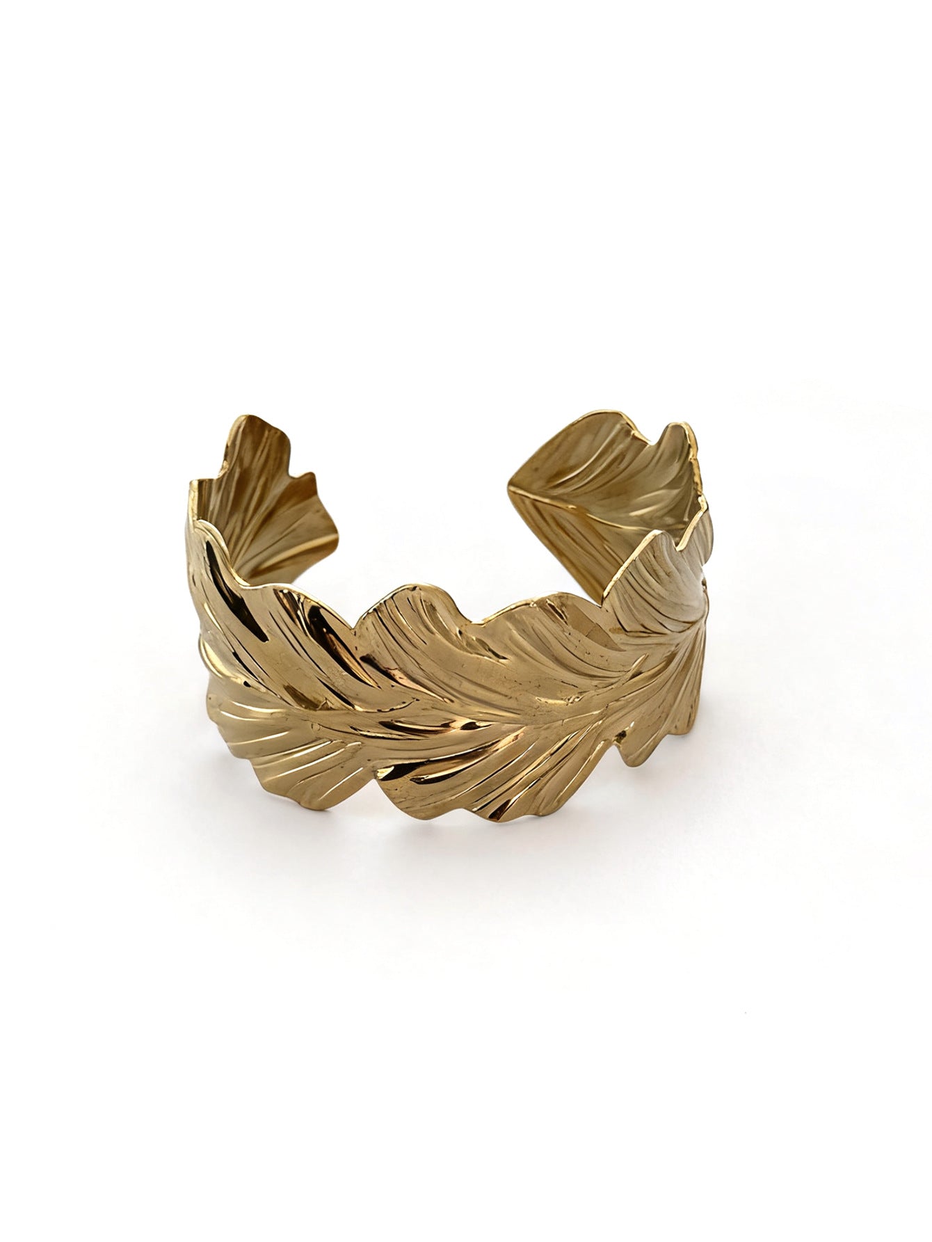 Elegant Irregular Hollow Heart Leaf Flower Stainless Steel Plated Open Cuff Bracelet for Women