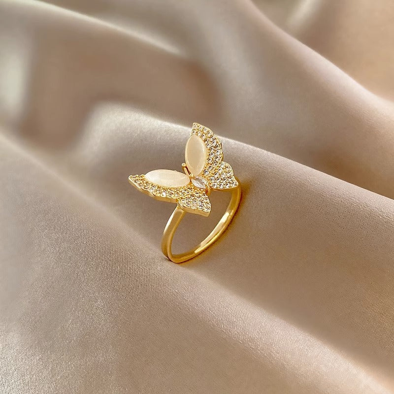 Minimalist Butterfly-Shaped Copper Ring with Plated Finish Adjustable Finger Ring for Women
