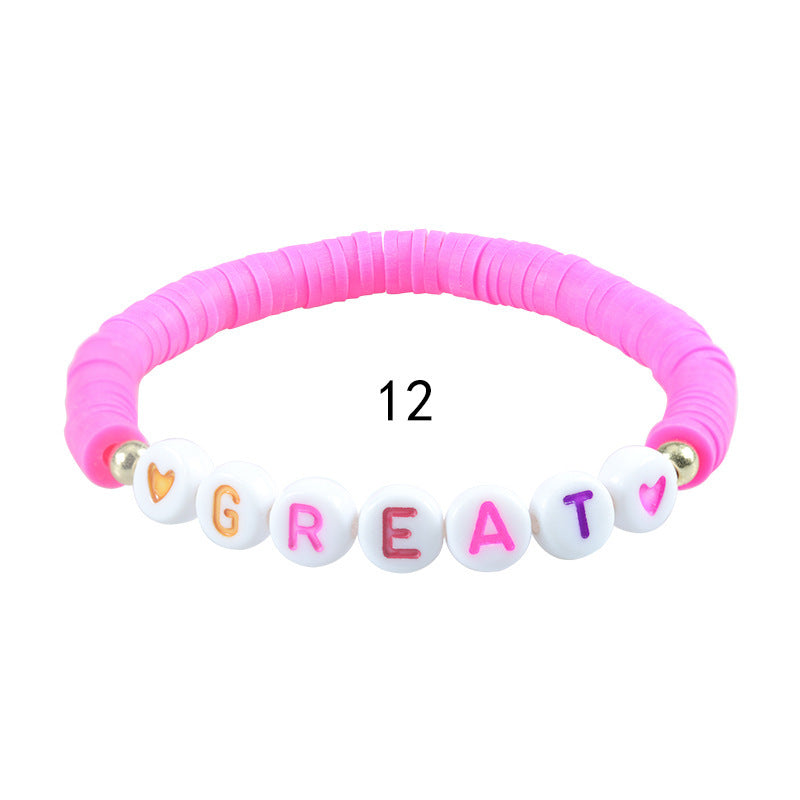 Sweet Letter Resin Beaded Stretch Bracelet Unisex