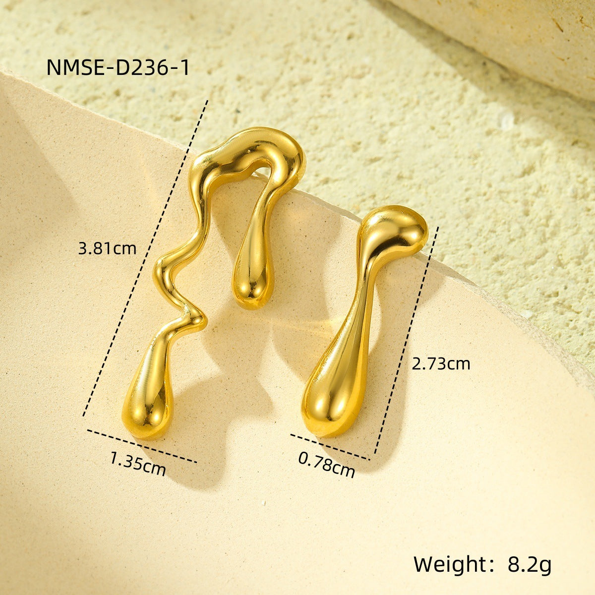 Orecchini da donna alla moda in acciaio inossidabile a forma di goccia d'acqua con placcatura in oro e design geometrico