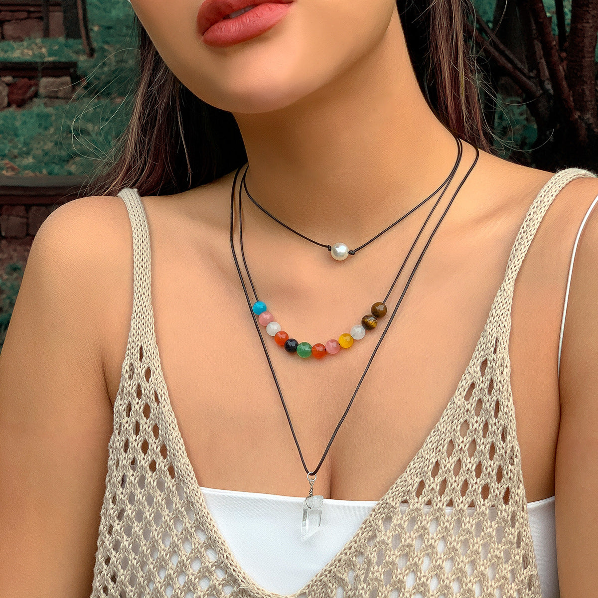 Collar Colgante Luna Bohemia con Cuentas de Aleación y Borlas en Cadena Electrochapada para Mujer