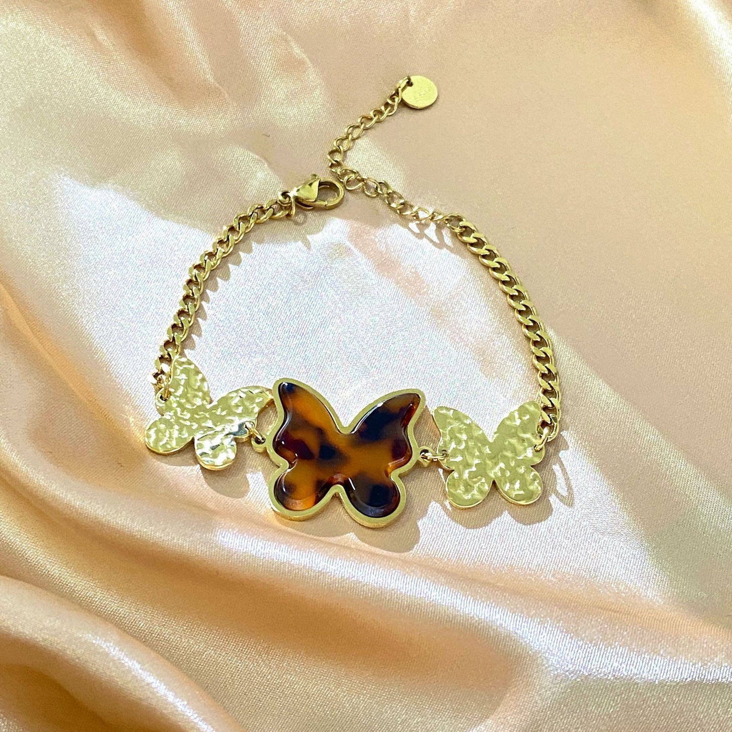 Sweet Luxury Geometric Heart Butterfly Shell Inlay Stainless Steel Bracelet for Women