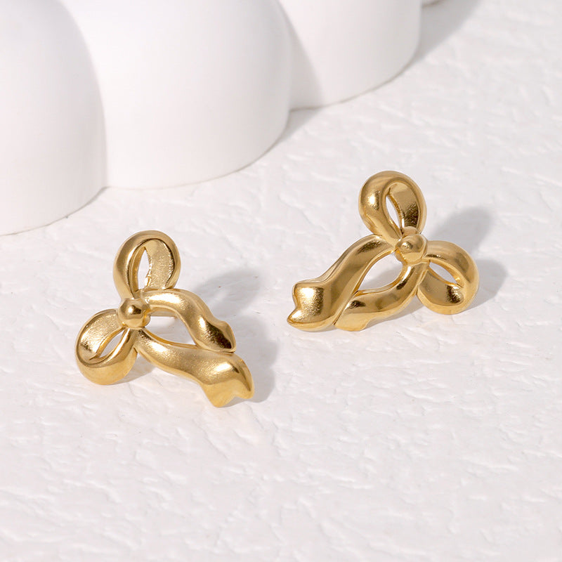 Minimalist Bow-Shaped Stainless Steel Earrings with 18K Gold Plating for Women