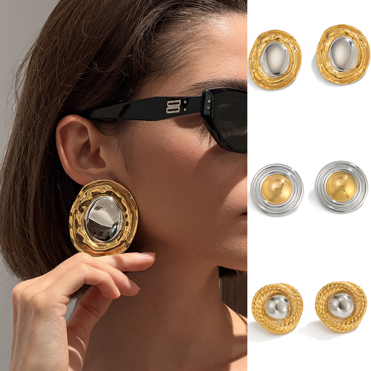 Luxury Geometric Round Oval Stainless Steel PVD Earrings