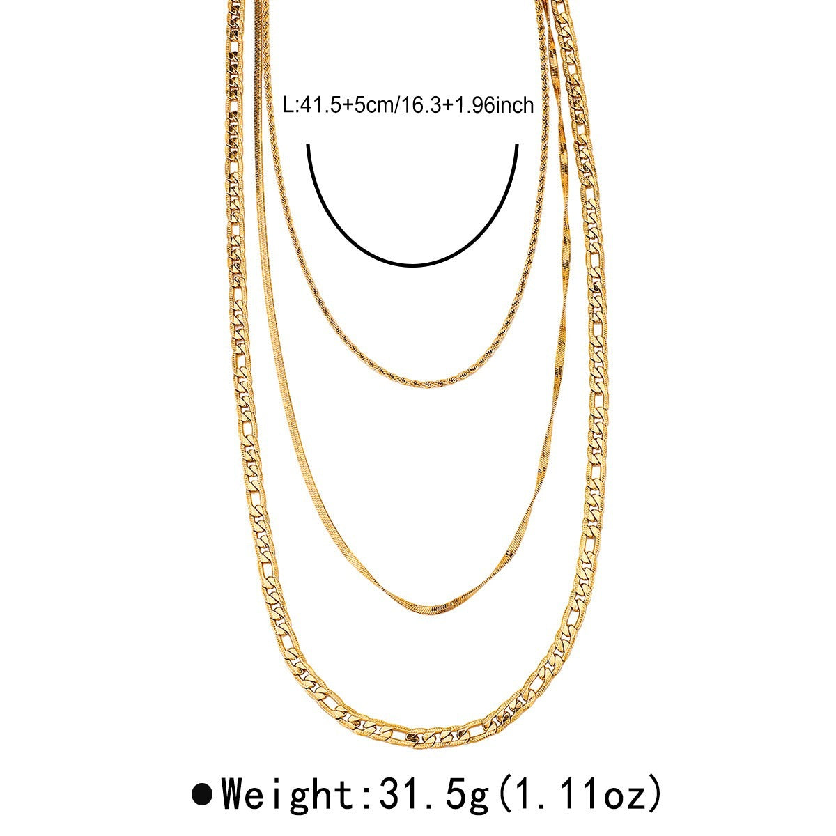 Hip-hop Geometric Stainless Steel Plated Multi-layer Snake and Serpentine Chain Necklace for Women