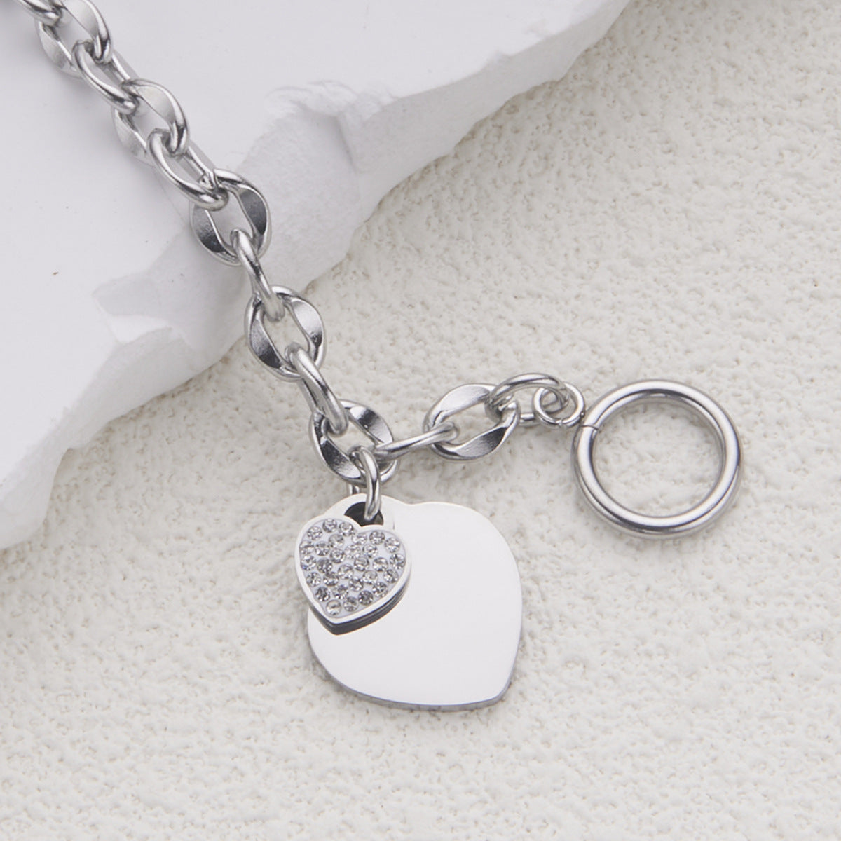 Minimalist Heart-Shaped Titanium Steel Bracelet with Plated Finish for Women