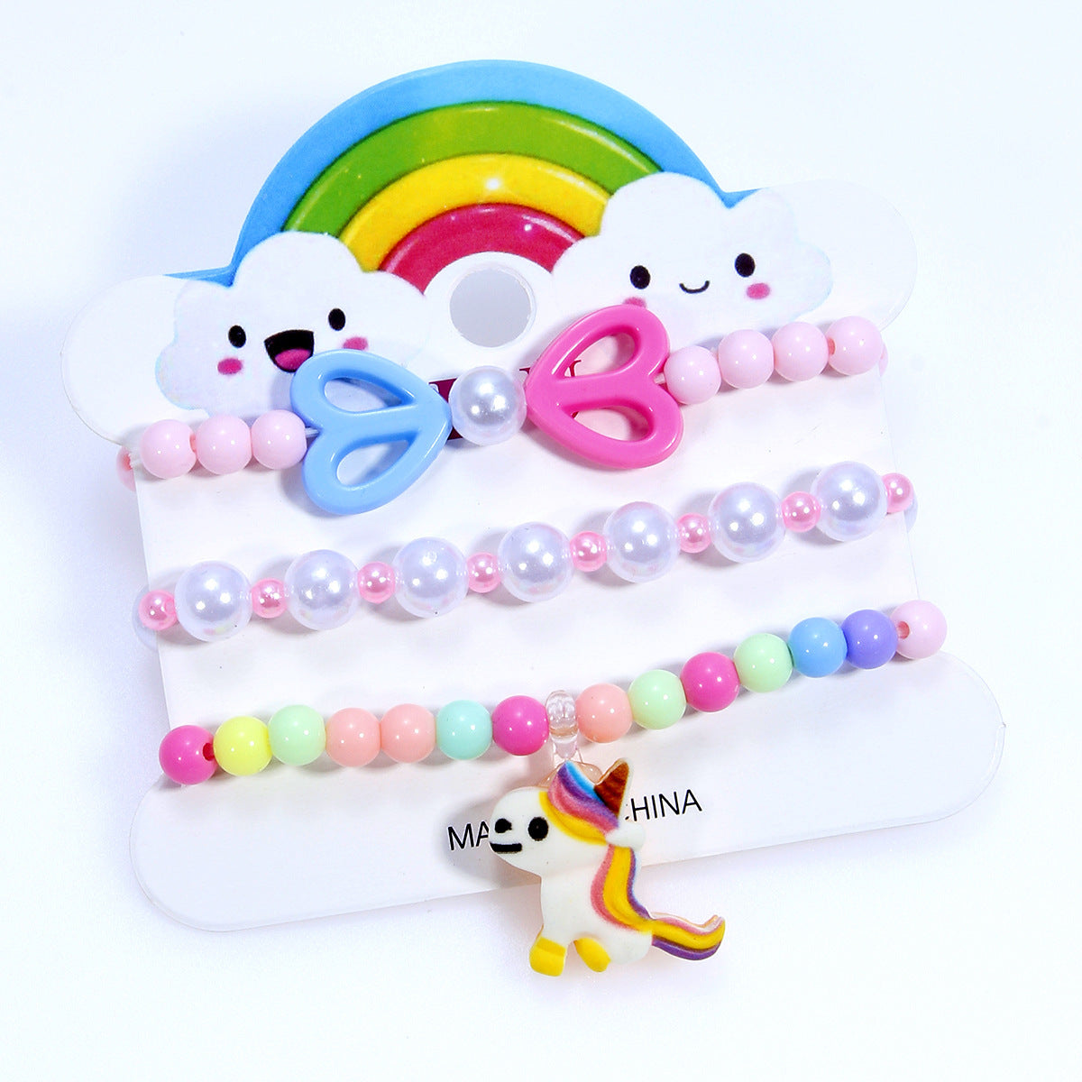 Bracciale in resina per bambine dai 3 ai 10 anni, stile cartone animato, a forma di cuore, stella e farfalla, con ciondolo a unicorno