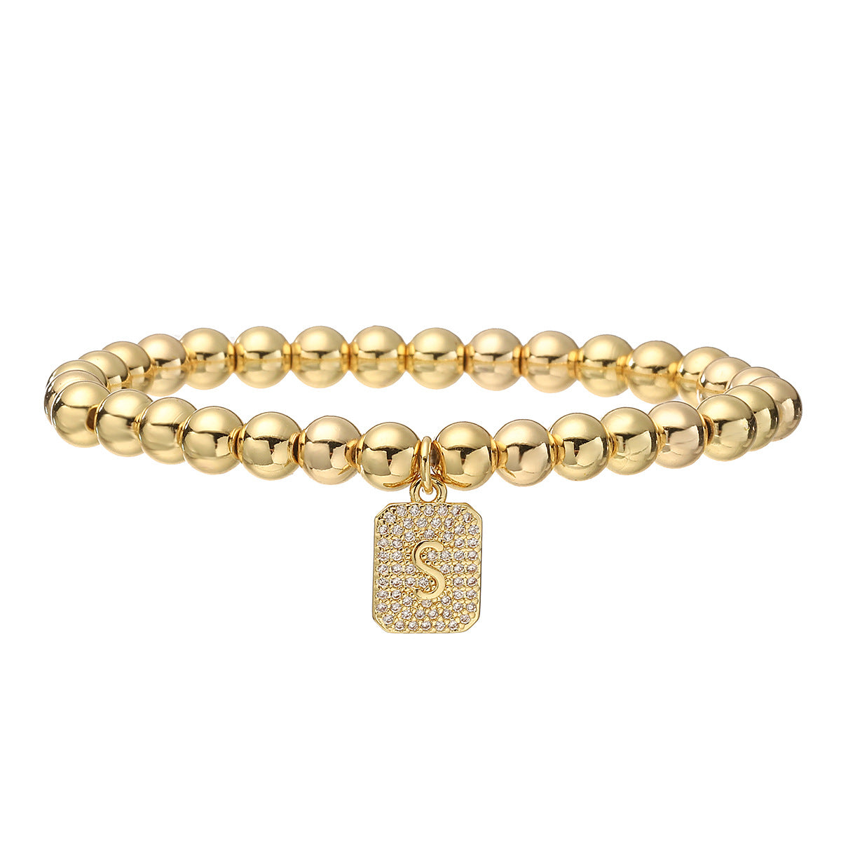 Bracciale minimalist personalizzato con ciondolo a lettera per donna, con perle in rame e placcatura in oro 18 carati