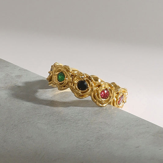 Anillo de acero de titanio geométrico en forma de rosa con incrustaciones de diamantes de imitación para mujer, joyería de moda de acero inoxidable chapado
