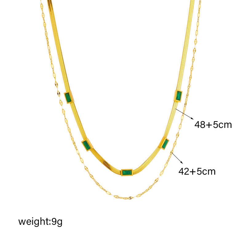 Collar Minimalista Vintage de Acero Inoxidable Multicapa con Incrustaciones de Pedrería y Diseño de Cadena Irregular para Mujer