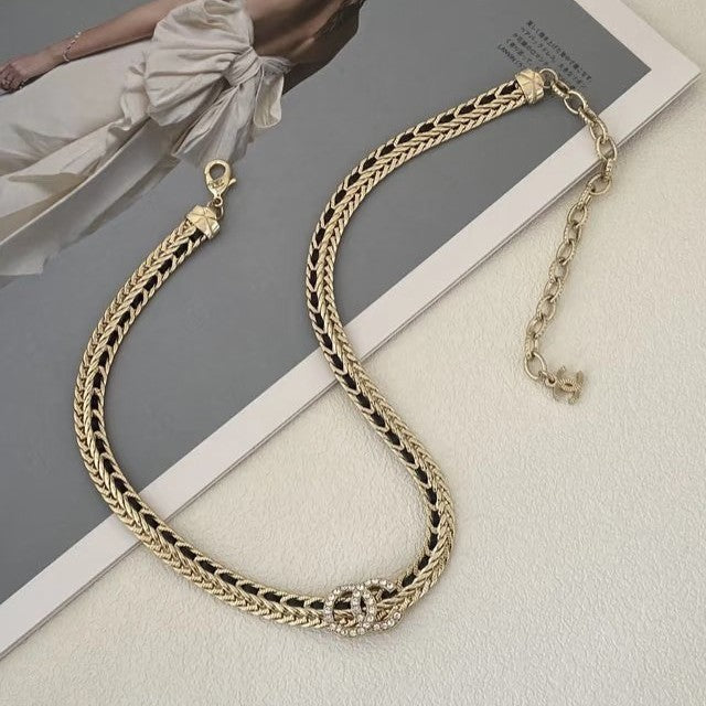 Elegant Luxury Letter Rhinestone Gold Plated Brass Snake Chain Necklace for Women