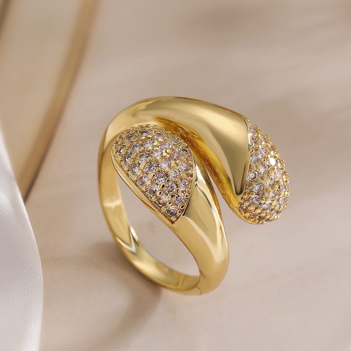 Minimalist Irregular Geometric Open Ring for Women Made of Brass with Real Gold Plating and Zircon Inlay