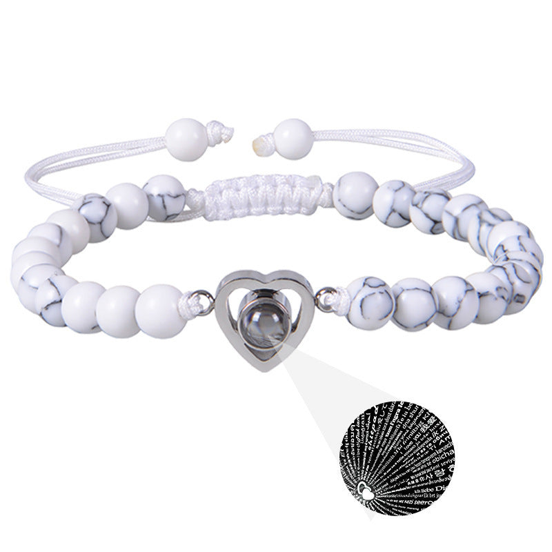 I Love You Projection Crystal Agate Bracelet Unisex Round Letter Charm