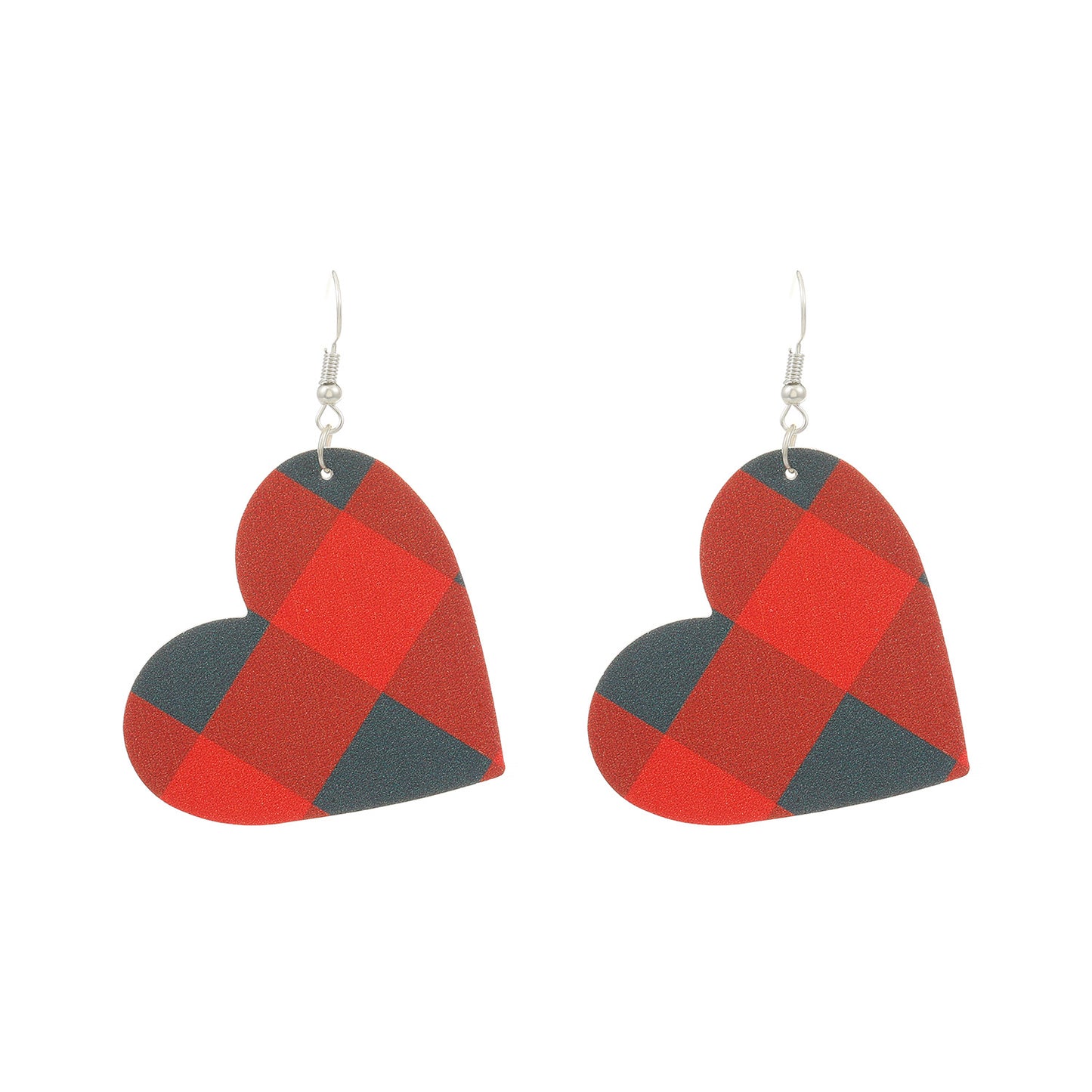Casual Heart Shaped Leather Earrings with Checkered Gradient Leopard Print for Women