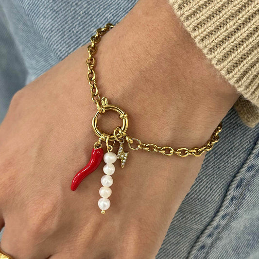 Ins Style 18K Gold Plated Stainless Steel Sailor Knot Pearl Bracelet for Women