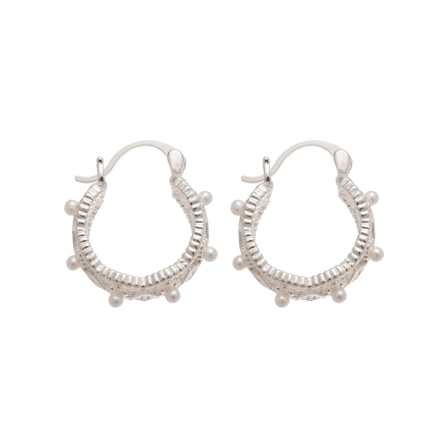 Pendientes de botón minimalistas, elegantes, geométricos con perlas y postes de acero chapado para mujer