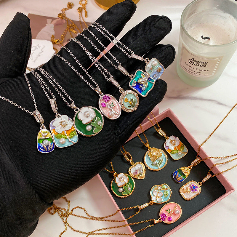 Minimalist Enamel Plated Floral Titanium Steel Necklace