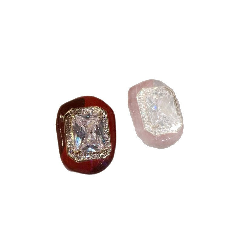Orecchini a perno quadrati geometrici smaltati vintage da donna con perni in argento 925 e base in lega