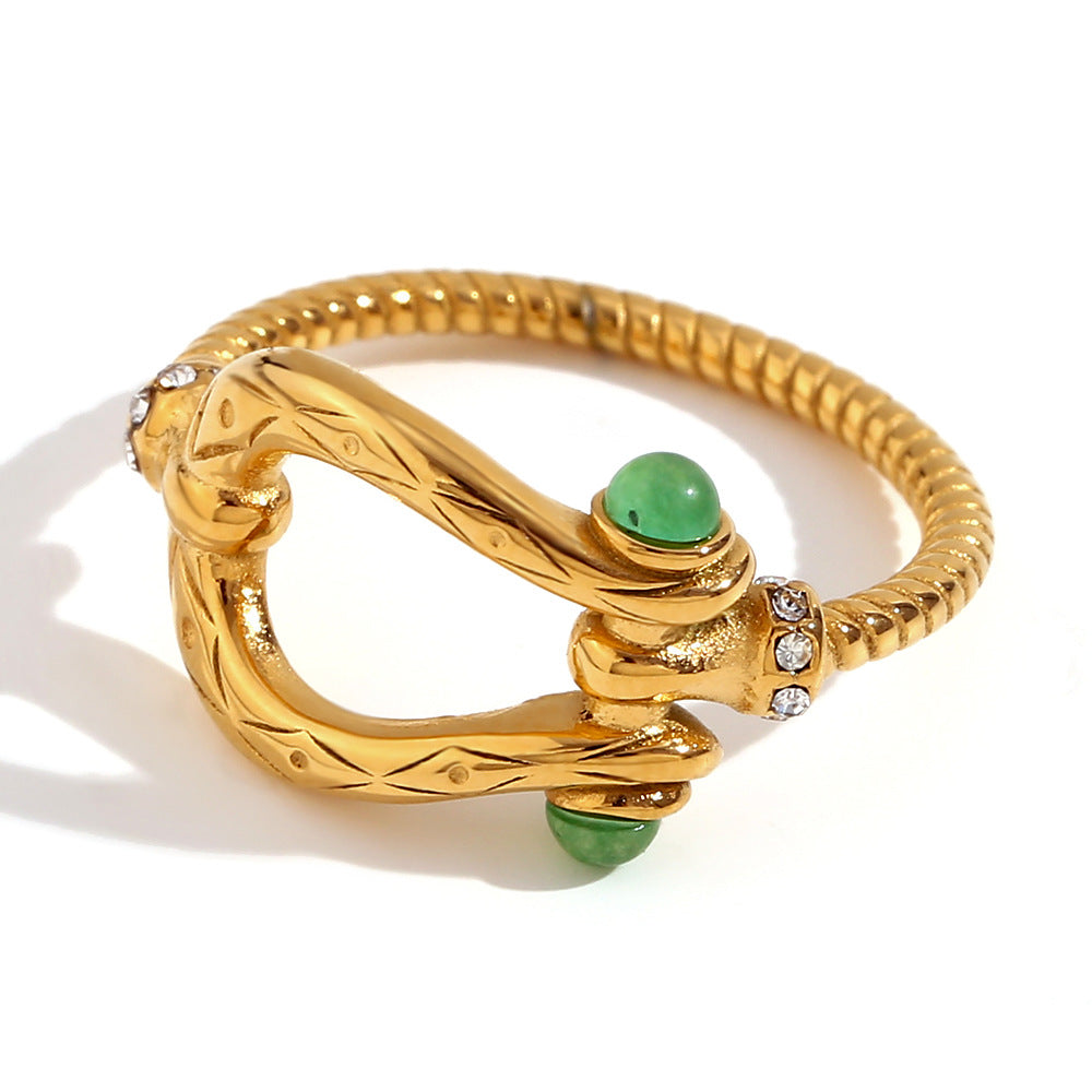 Anello geometrico vintage in acciaio inossidabile con placcatura in oro 18 carati e trama ondulata cava per donna