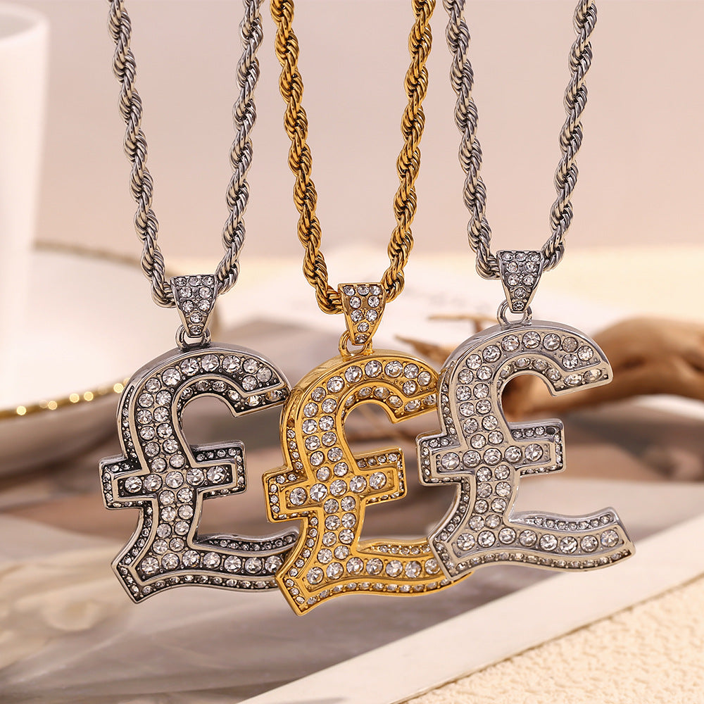 Minimalist Geometric Pendant Necklace for Women Stainless Steel with 18K Gold Plating and Full Rhinestone Accent on Twisted Cable Chain