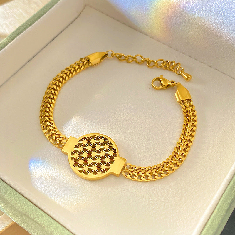 Minimalist Luxury Hollow Floral Woven Titanium Steel Bracelet