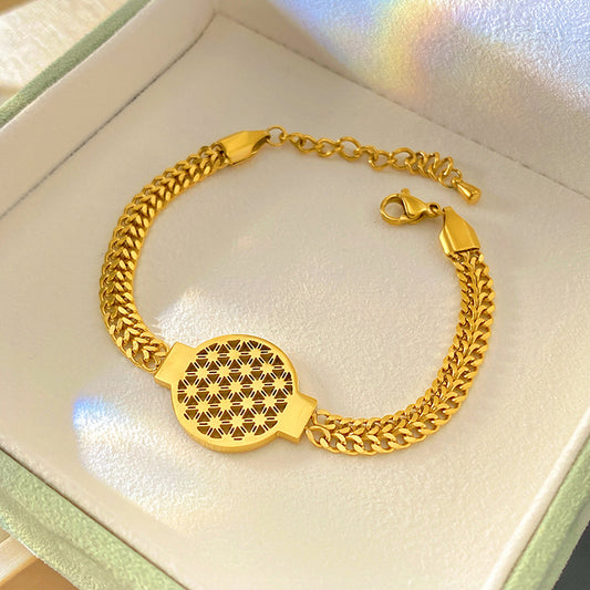 Minimalist Luxury Hollow Floral Woven Titanium Steel Bracelet