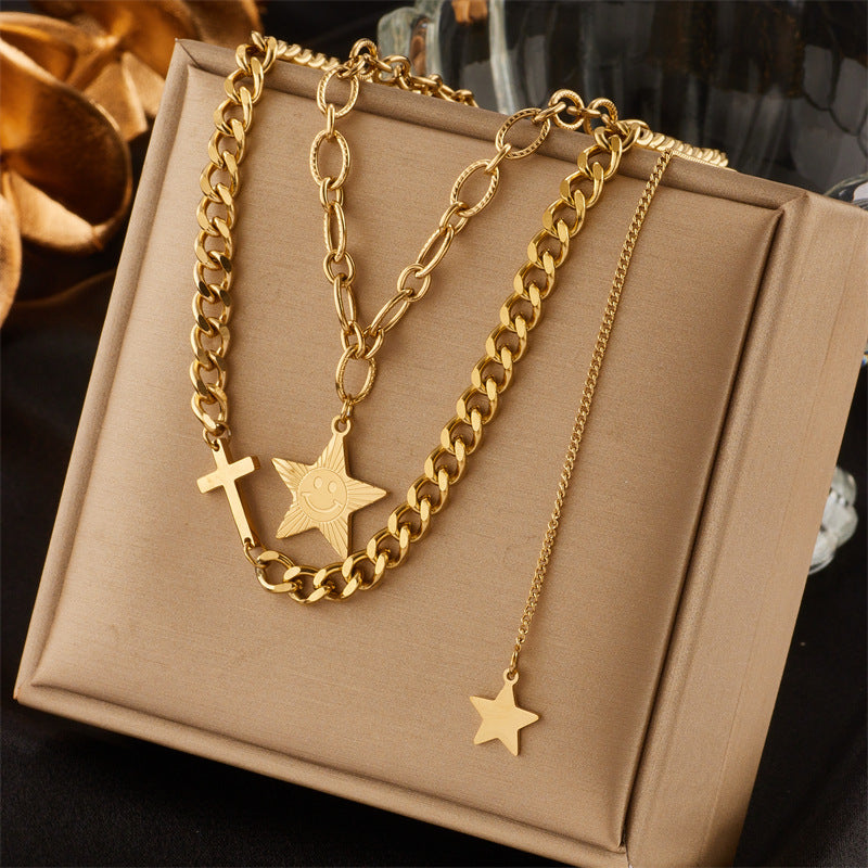 Collana con ciondolo a stella geometrica turchese stile vintage per donna con catena in acciaio inossidabile e finitura placcata