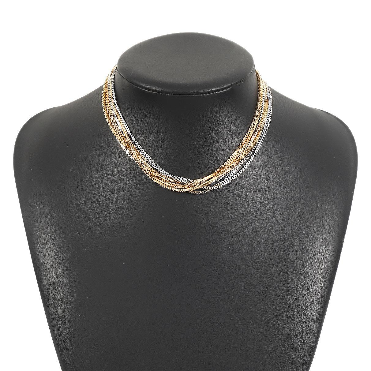 Collar minimalista trenzado ondulado de tres tonos para mujer con cadena de hierro galvanizado gargantilla para capas