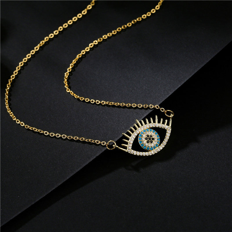Demon Eye Pendant Necklace for Women Trendy Copper Inlay Rhinestone O-Chain Necklace