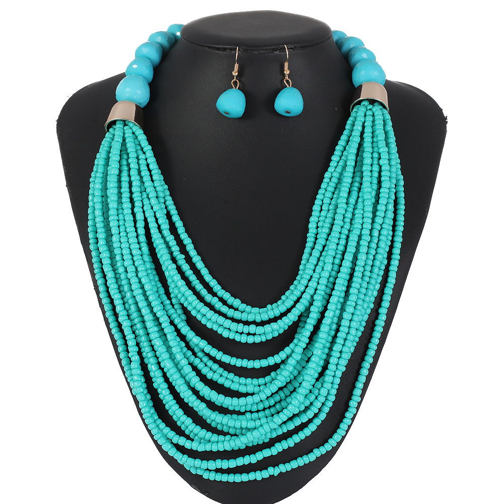 Bohemian Style Tassel Beaded Sweater Necklace for Women with Resin Pendant and Handmade Craftsmanship