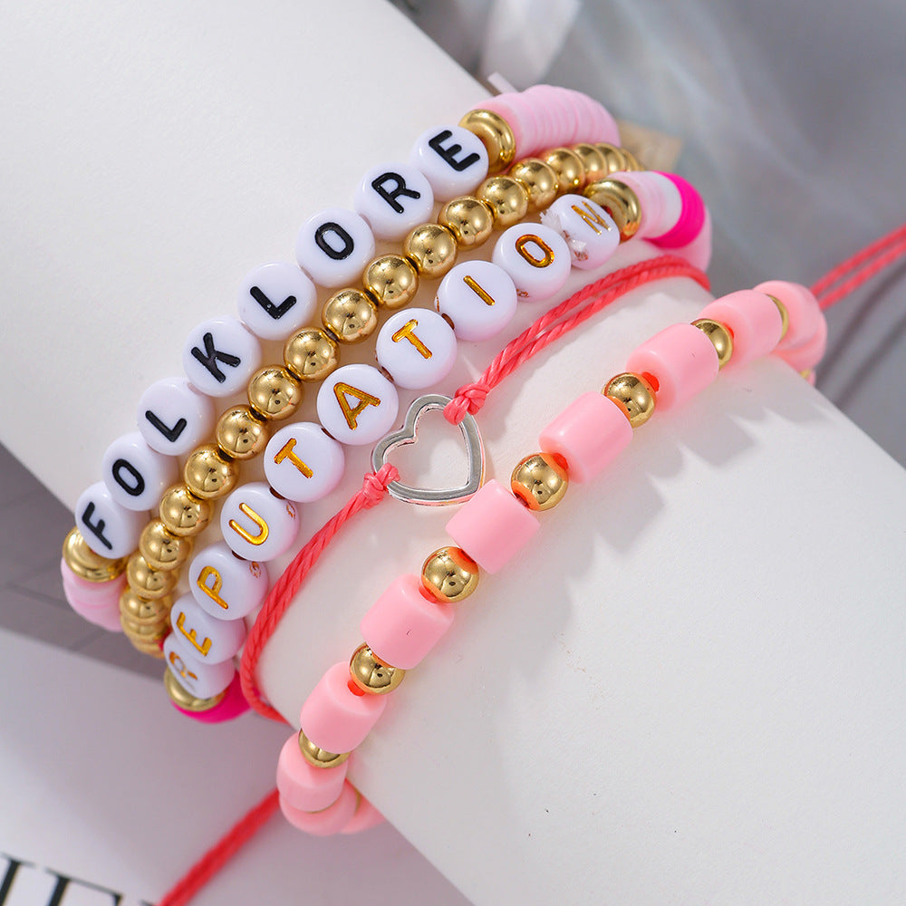 Casual Geometric Letter Resin Brass Acrylic Handmade Bracelet Set for Women and Men