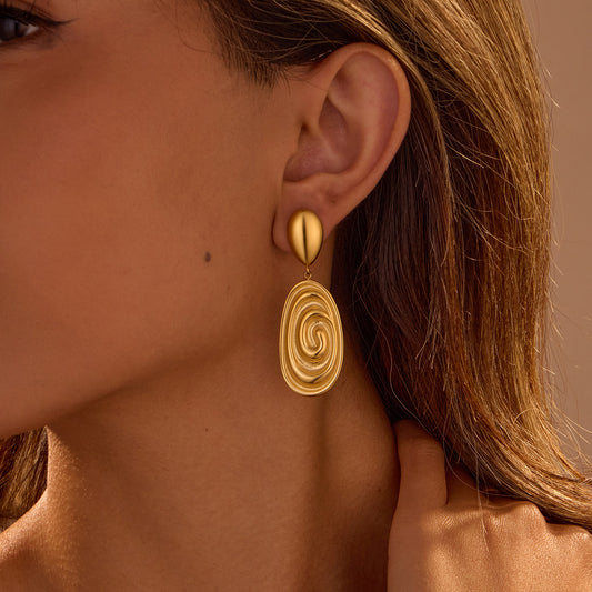 Orecchini da donna ovali a forma di conchiglia in stile vintage francese, in acciaio inossidabile con finitura galvanizzata e design a trama irregolare