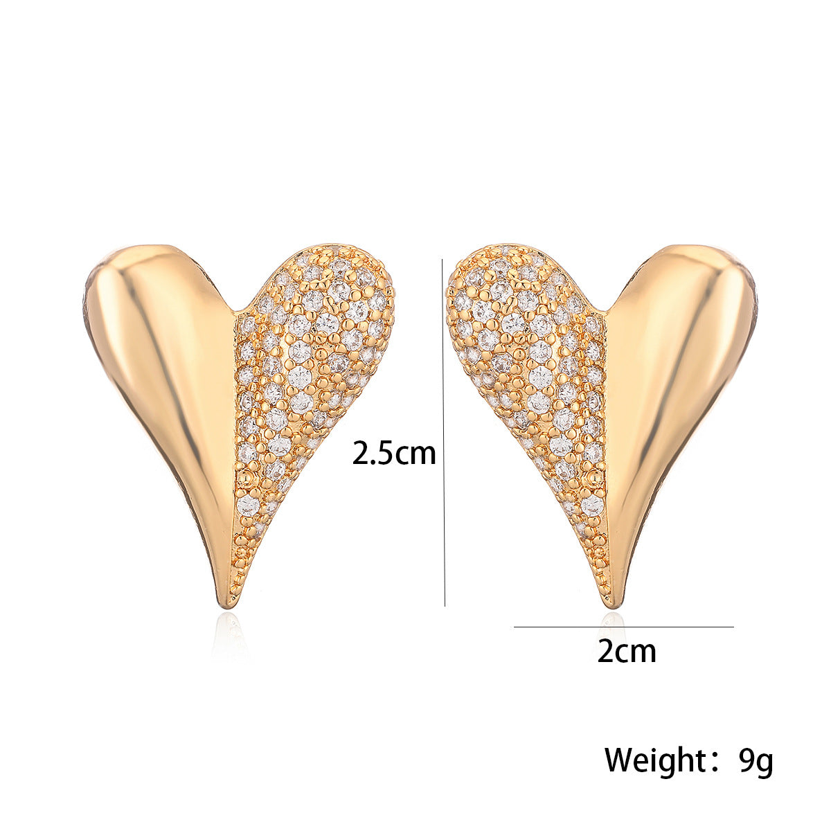 Minimalist Heart-Shaped Cubic Zirconia Stud Earrings for Women in Copper with Micro-Pave Setting