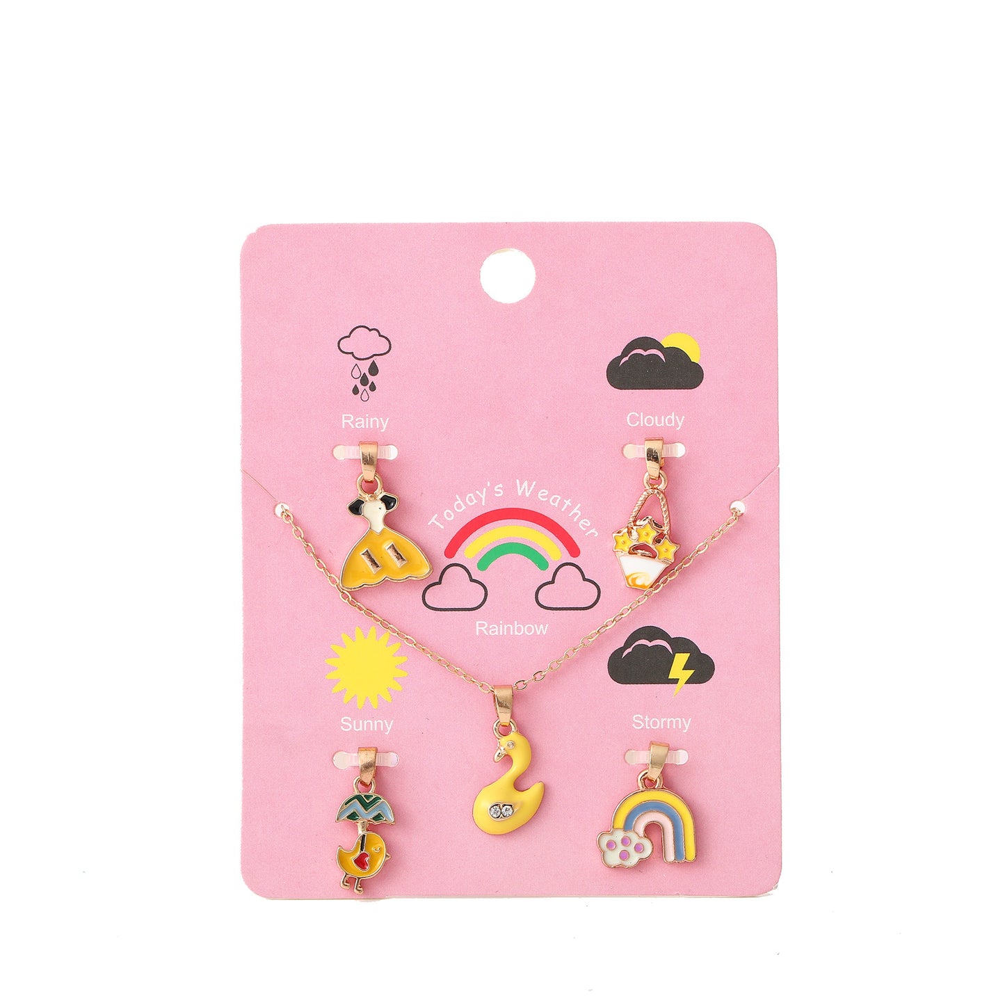 Cartoon Unicorn Pendant Necklace Set for Girls with Ice Cream Cake and Rainbow Design, Enamel Alloy Choker Chain for Kids Ages 3-10