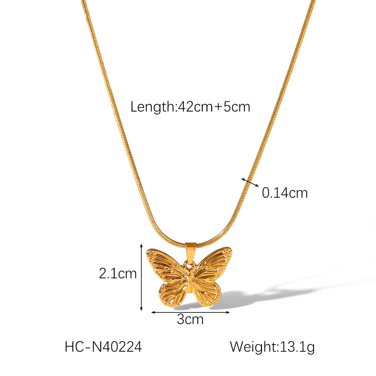 Collana Minimalista con Ciondolo a Farfalla in Acciaio al Titanio Placcato Oro 18K su Catena Snake per Donne
