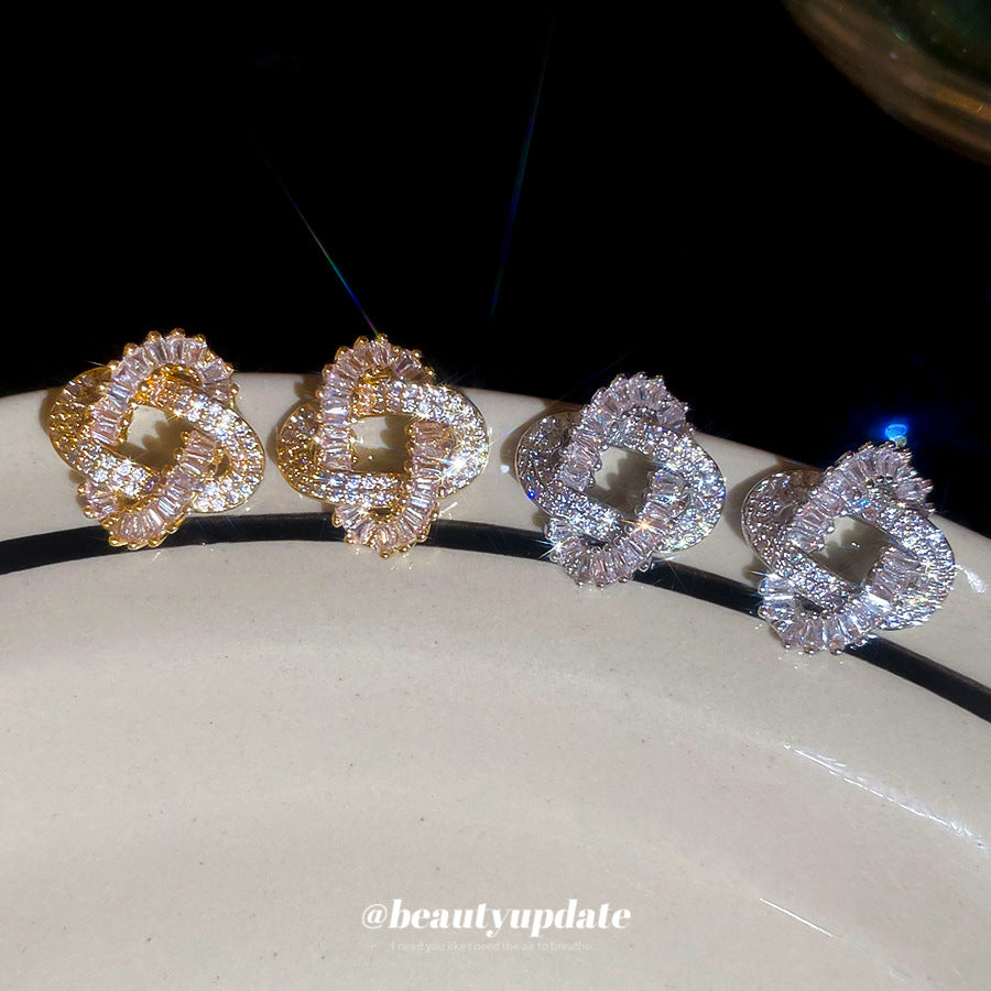 Orecchini a Perno Minimalisti Geometrici da Donna in Rame Placcato Oro con Zirconia Cubica