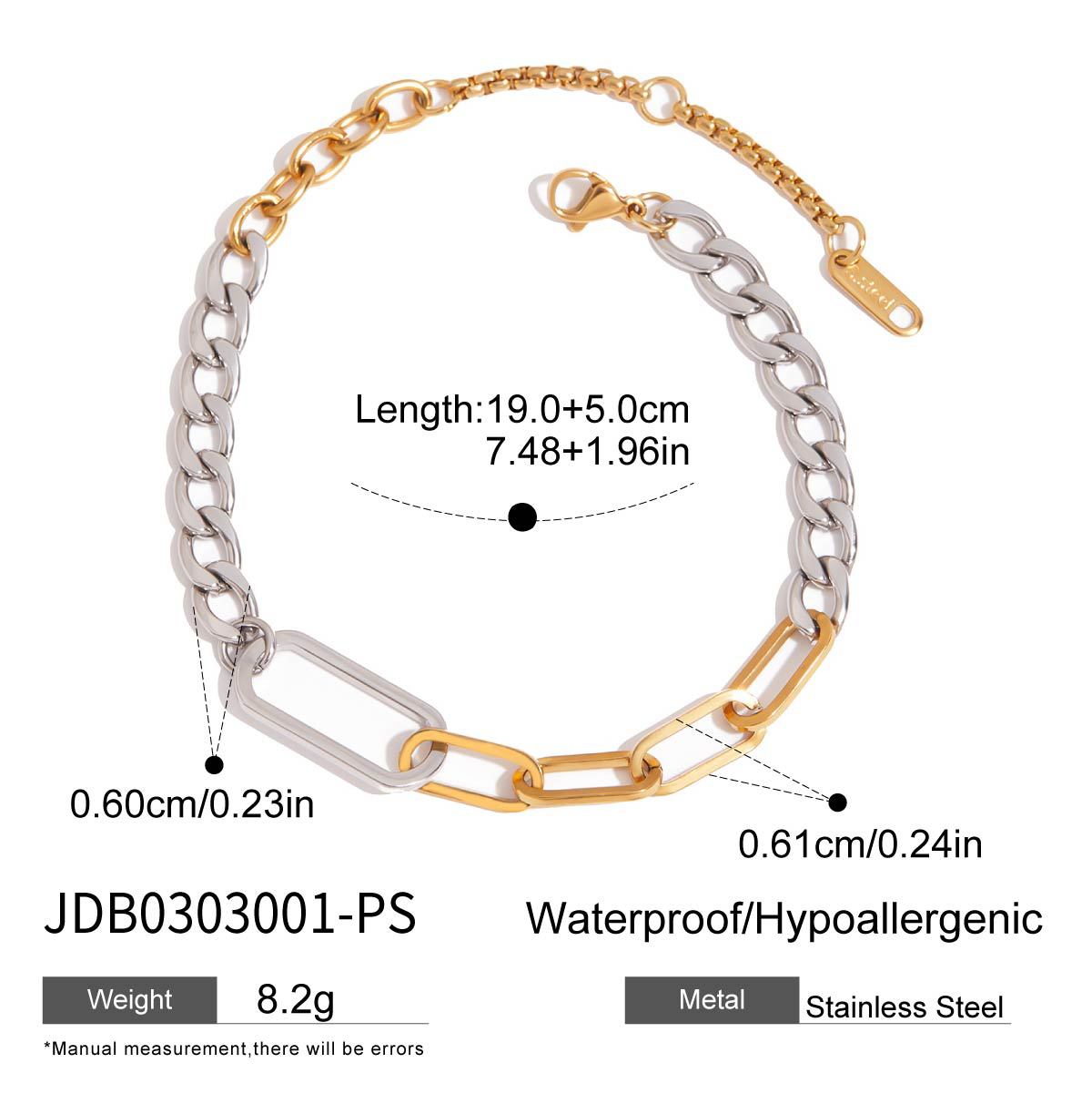 Luxury Casual Geometric Oval Plated Stainless Steel Cuban Link Chain Bracelet for Women