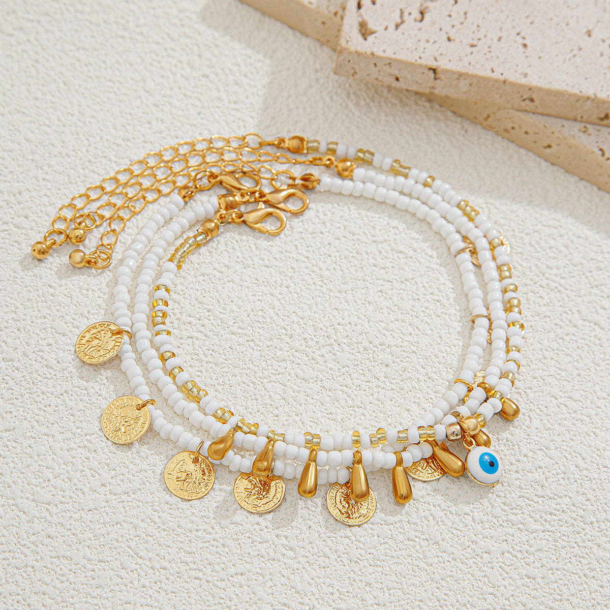 Casual Round Teardrop Acrylic Bead Anklet Set for Women