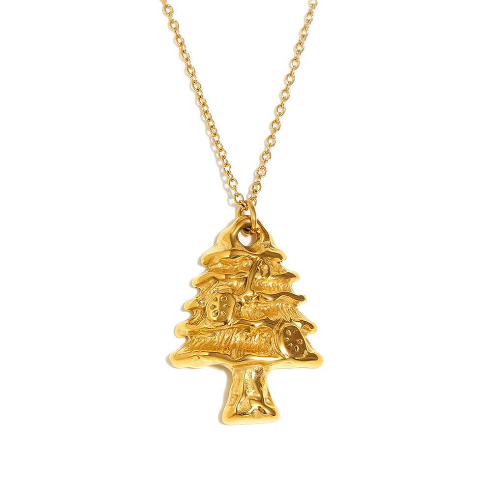Elegante Collana Ciondolo Albero di Natale alla Moda in Acciaio Inossidabile con Placcatura in Oro 18K per Donne