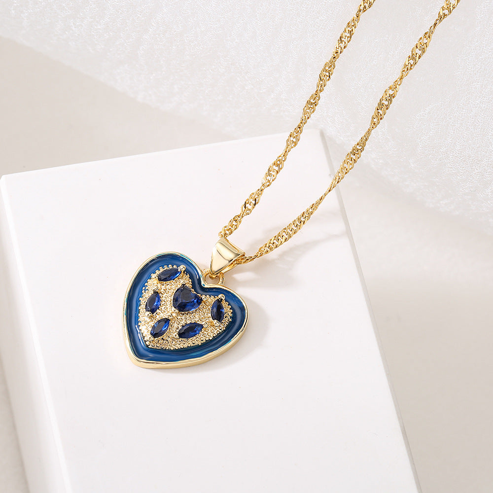 Collana a Cuore in Rame Stile INS Placcata Oro 18K con Ciondolo in Zirconi Micro-Incastonati da Donna