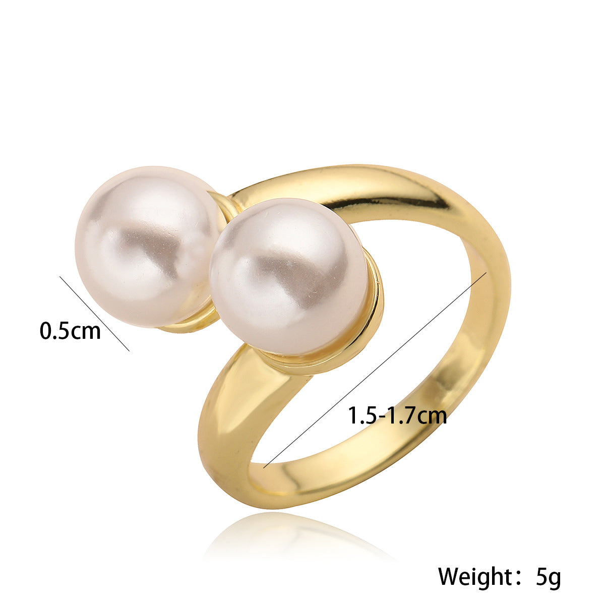 Anello aperto geometrico minimalista da donna in ottone placcato oro 18 carati con intarsio di perle