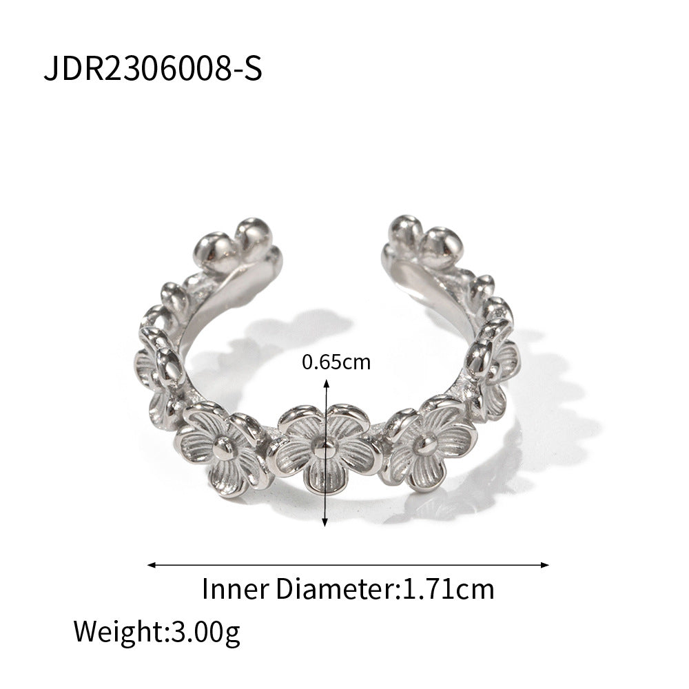 Anello a C a fiore da donna in acciaio inossidabile placcato oro 18K di tendenza