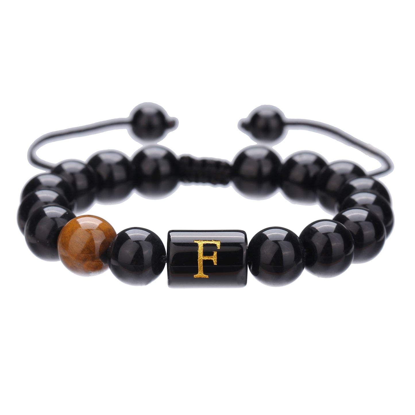 10mm Round Agate Beaded Bracelet with Alphabet Letters Adjustable Unisex