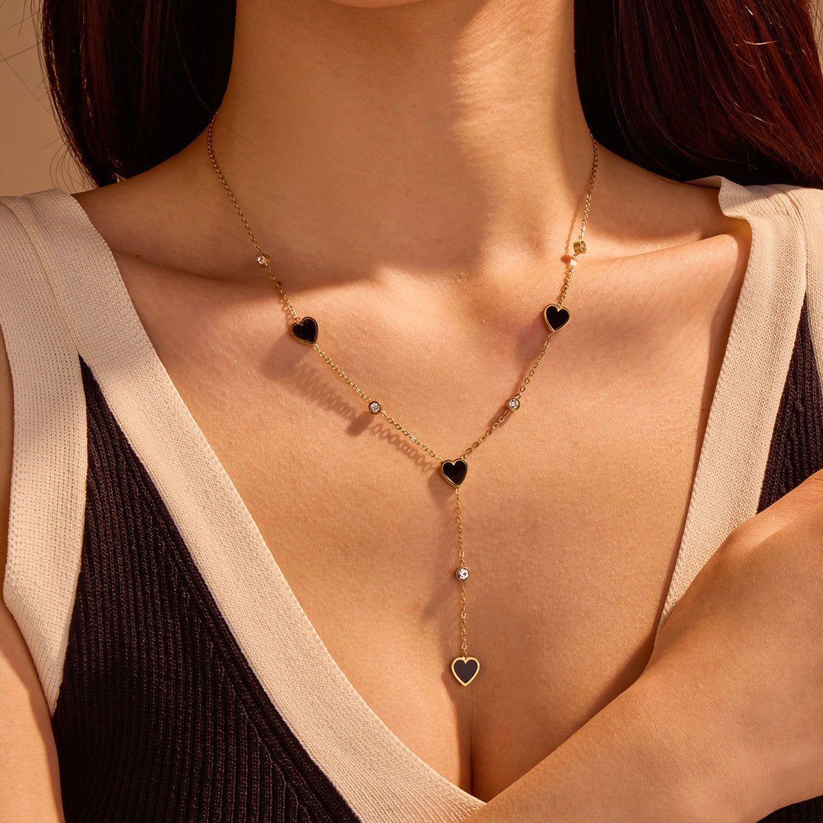Minimalist Heart-Shaped Stainless Steel Pendant Necklace with Gold Plating for Women
