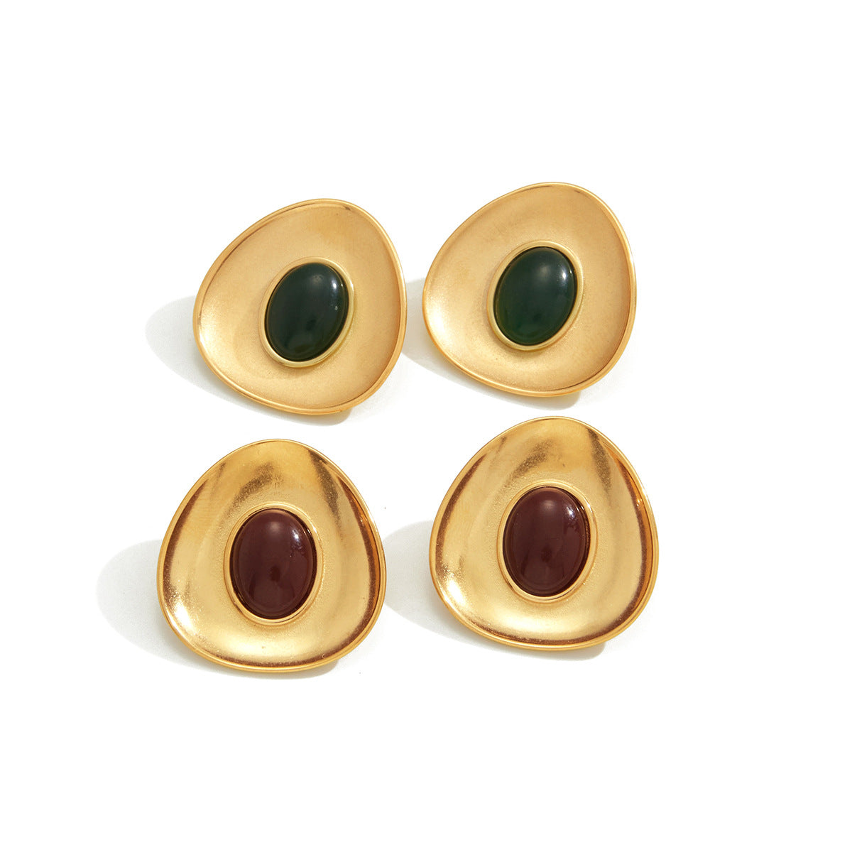 Luxury Elegant Geometric Hazelnut Resin Stainless Steel Stud Earrings PVD Plated