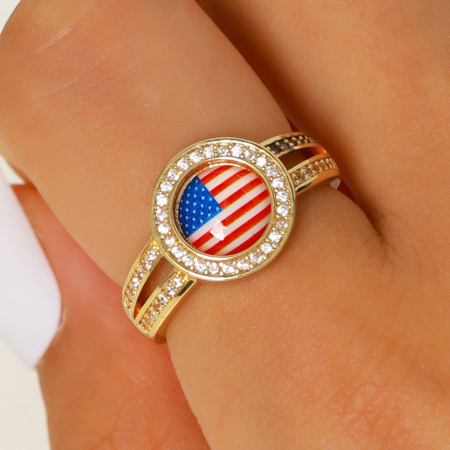 Anillo Bohemio Geométrico de Latón con Zirconia Cúbica Bañado para Mujer