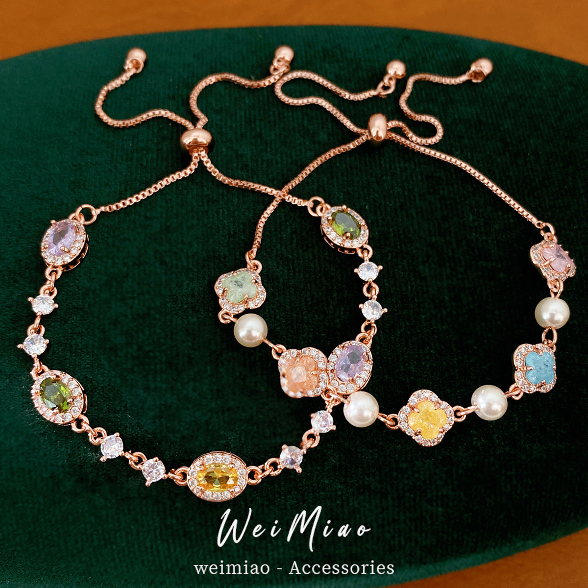 Luxury Sweet Oval Geometric Floral Brass Inlaid Cubic Zirconia Pearl Adjustable Bracelet for Women